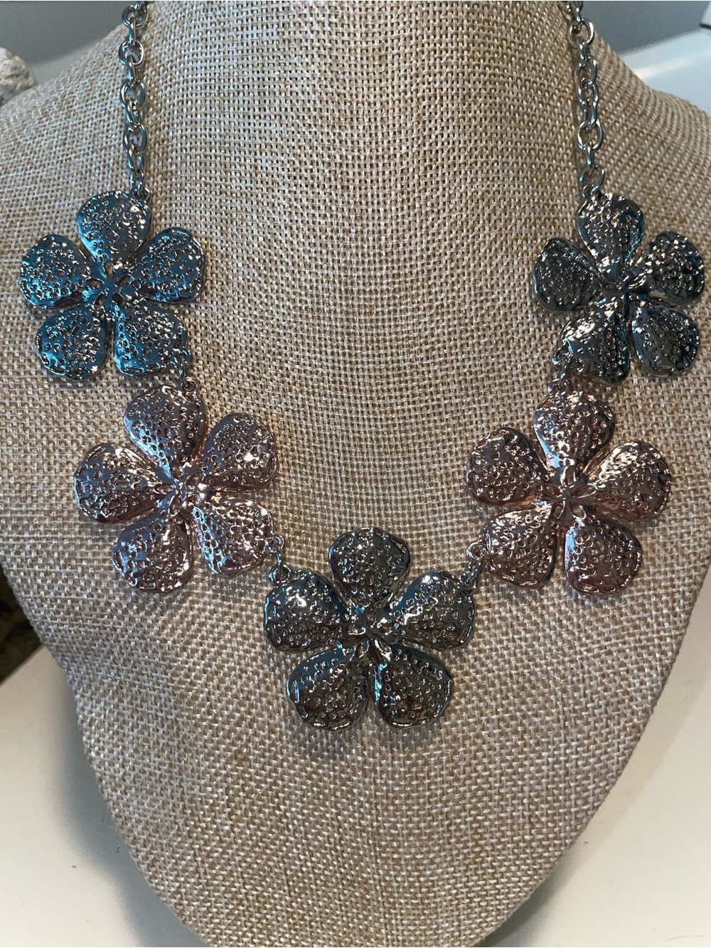 Floral Statement Necklace in Silver and Rose Gold